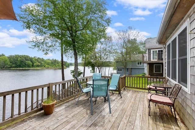 52 Lake Shore Dr, Essex, MA 01929 - wooden terrace with a water view and outdoor dining area
