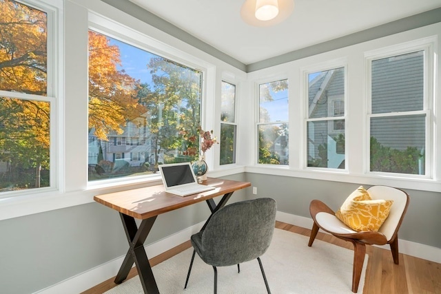 home office with wood-type flooring