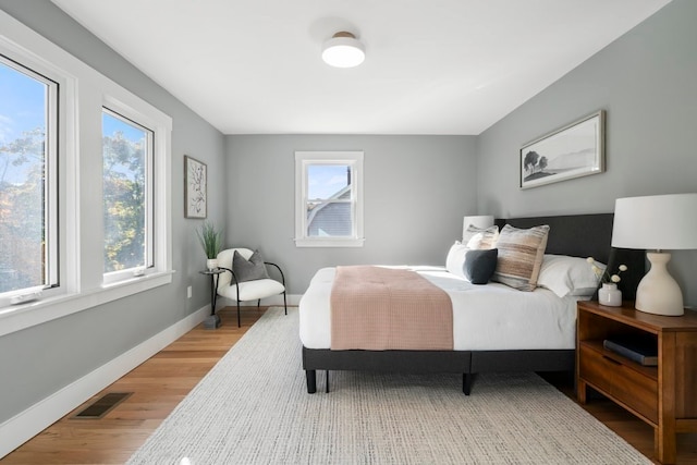 bedroom featuring multiple windows and hardwood / wood-style flooring