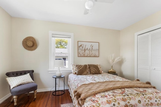 1 Batchelder Ave, North Reading, MA 01864 - bedroom with wood finished floors, a closet, baseboards, and a ceiling fan