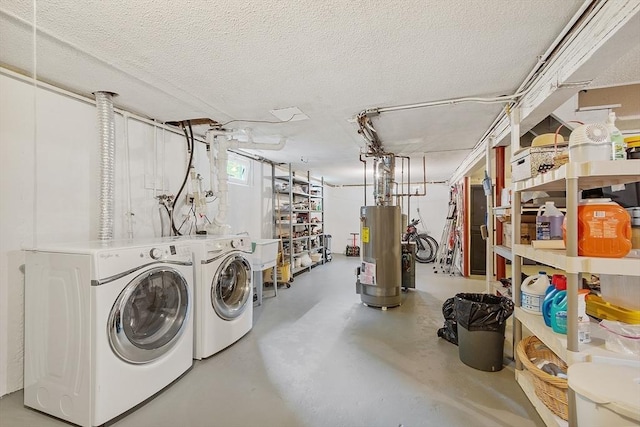 81 Baldwin Rd, Billerica, MA 01821 - laundry area featuring water heater, independent washer and dryer, and a textured ceiling