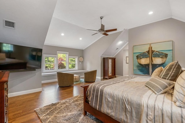 4 Kestrel Way, Carver, MA 02330 - bedroom featuring vaulted ceiling, wood finished floors, recessed lighting, baseboards, and crown molding