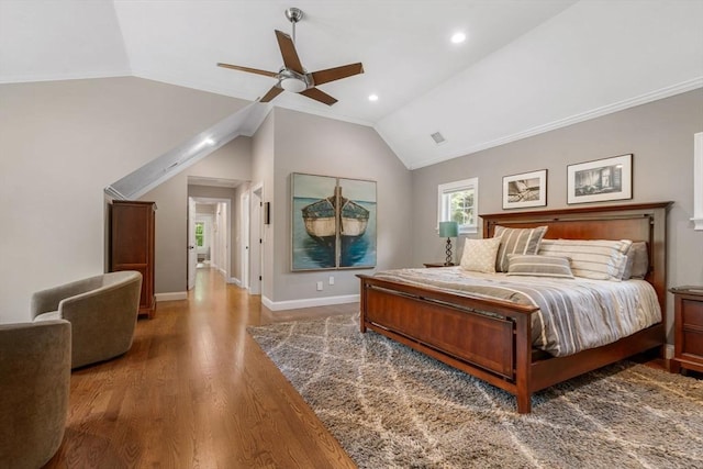4 Kestrel Way, Carver, MA 02330 - bedroom featuring wood finished floors, lofted ceiling, baseboards, recessed lighting, and ceiling fan