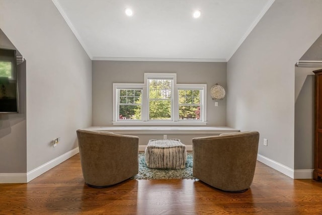 4 Kestrel Way, Carver, MA 02330 - sitting room with crown molding, baseboards, wood finished floors, and recessed lighting