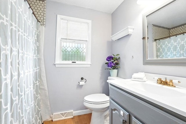19 Arnold Ave, Chicopee, MA 01013 - full bath with vanity, toilet, wood finished floors, baseboards, and curtained shower
