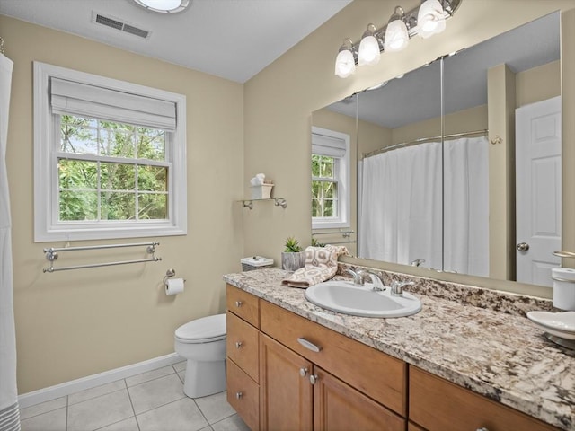 66 Saville, North Andover, MA 01845 - full bathroom featuring toilet, tile patterned flooring, vanity, baseboards, and a shower with curtain