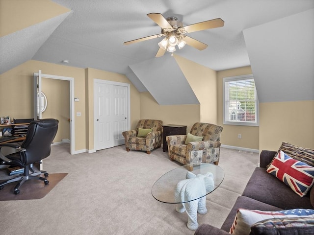 66 Saville, North Andover, MA 01845 - carpeted home office featuring lofted ceiling, a ceiling fan, and baseboards