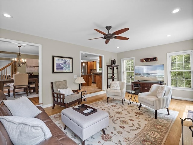 66 Saville, North Andover, MA 01845 - living room with a chandelier, healthy amount of natural light, light wood-style flooring, and recessed lighting