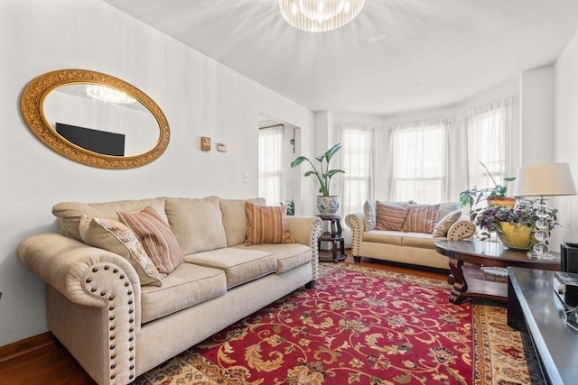 living room with hardwood / wood-style floors