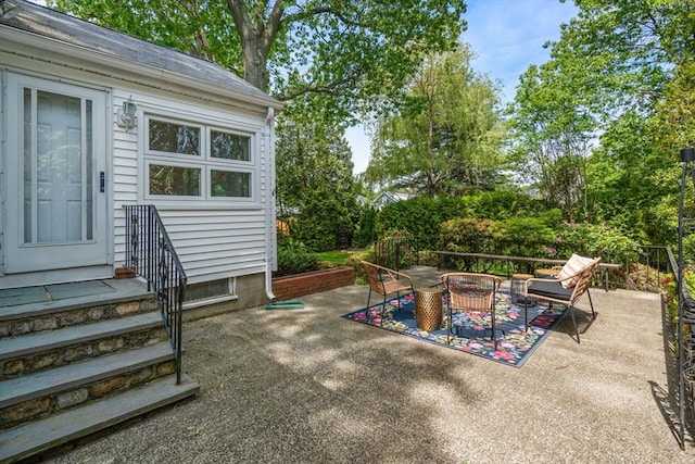 68 Shelton Rd, Swampscott, MA 01907 - view of patio / terrace featuring entry steps and view of wooded area