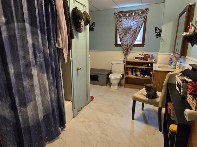 20 Central St, West Brookfield, MA 01585 - bathroom with toilet, vanity, and marble finish flooring