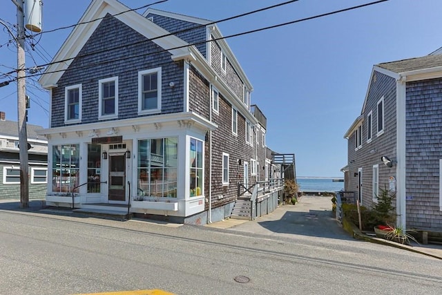 exterior space featuring a water view