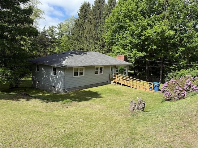 4 King Ln, Monson, MA 01057 - rear view of property featuring a chimney and a shingled roof
