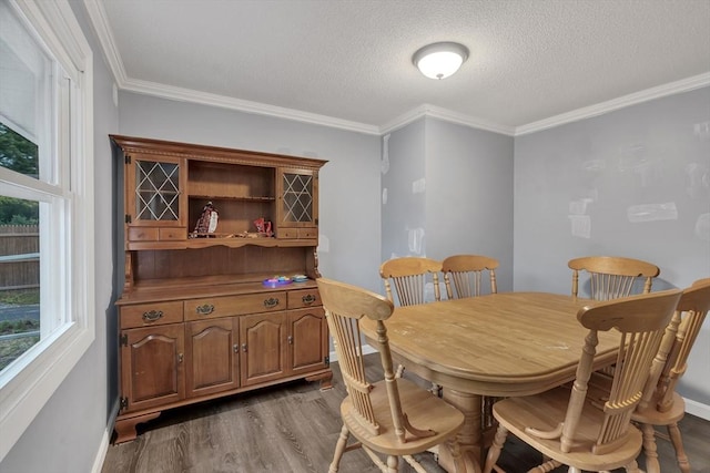 42 Charlotte Furnace Rd, Wareham, MA 02576 - dining room featuring dark wood-style flooring, ornamental molding, and a textured ceiling