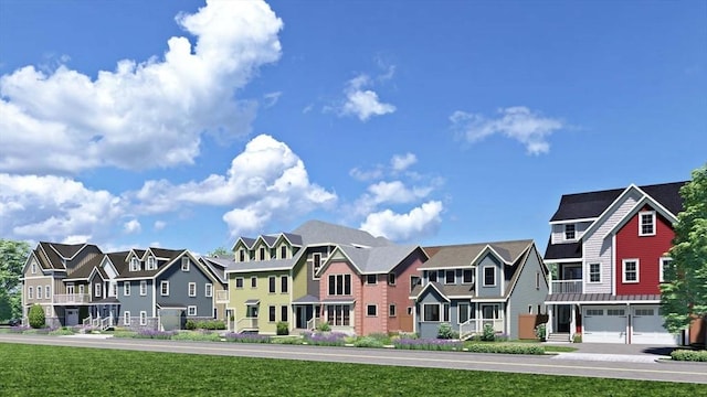 view of front facade featuring a residential view and a front yard
