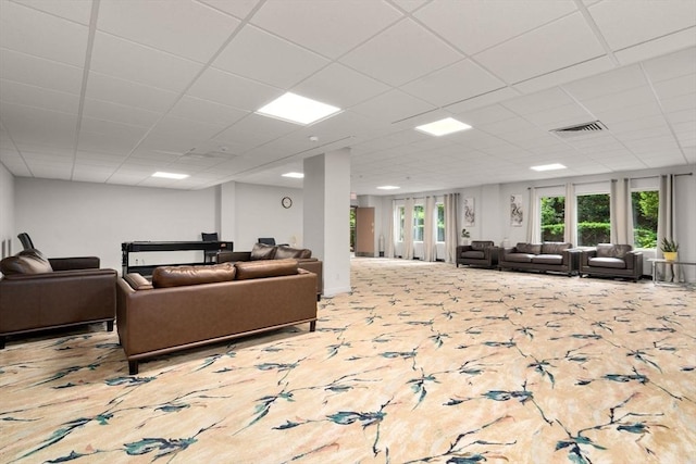 22 Chestnut Pl Unit 111, Brookline, MA 02445 - living room with carpet floors and a paneled ceiling