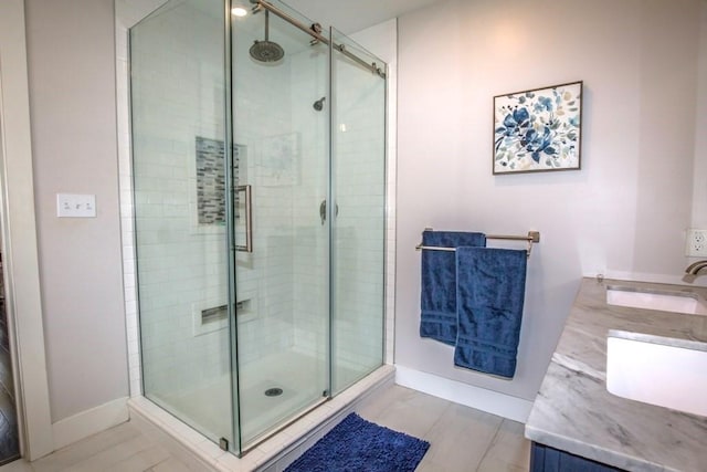 56 Otis-Tolland Rd, Blandford, MA 01008 - full bathroom featuring a shower stall and double vanity