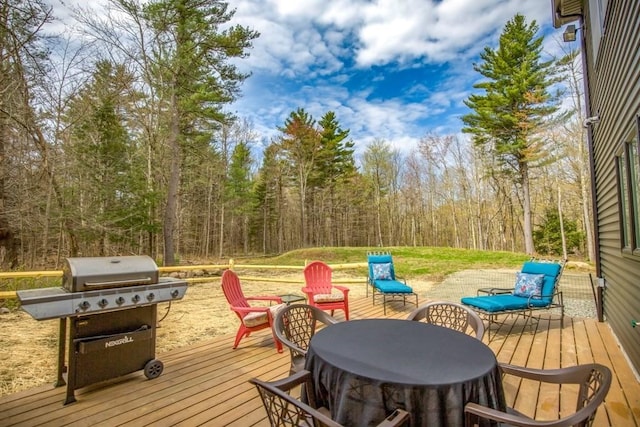 56 Otis-Tolland Rd, Blandford, MA 01008 - wooden terrace with a grill, a forest view, and an outdoor fire pit