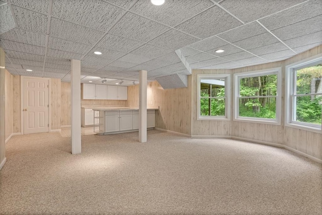32 Twin Pond Ln, Sudbury, MA 01776 - basement featuring healthy amount of natural light, light carpet, recessed lighting, and wood walls