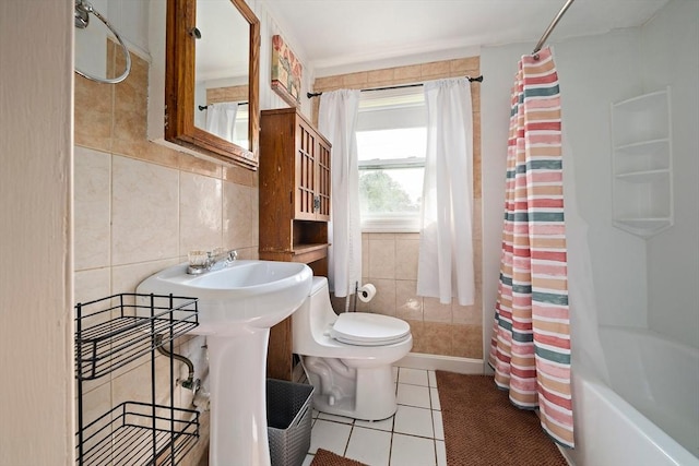 24 Hobson St, Brockton, MA 02302 - full bathroom with tile walls, toilet, tile patterned floors, and shower / bathtub combination with curtain