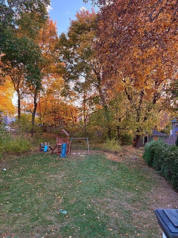 view of yard with a playground