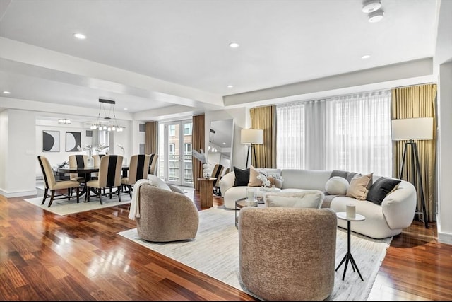 4 Battery Wharf Unit 4504, Boston, MA 02109 - living room with wood finished floors, a chandelier, and recessed lighting