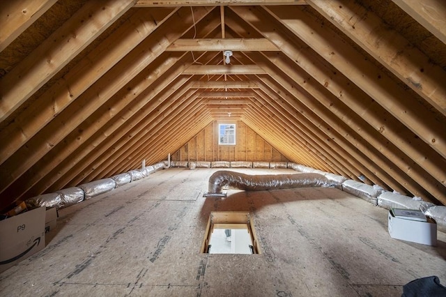 view of unfinished attic