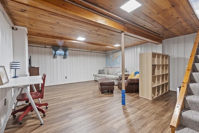 30 Brigham St, Hudson, MA 01749 - finished basement featuring wood finished floors, stairs, and wood ceiling