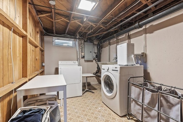 30 Brigham St, Hudson, MA 01749 - washroom with washing machine and dryer, electric panel, and light flooring
