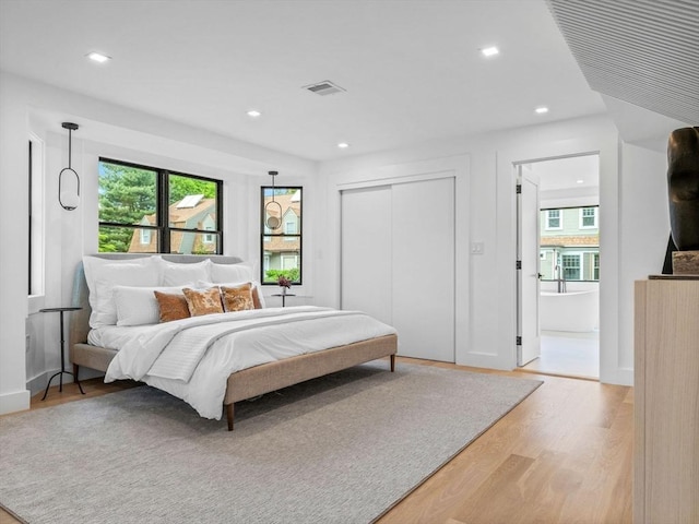 8 Wiswall Unit 8, Wellesley, MA 02482 - bedroom featuring multiple windows, light wood-type flooring, recessed lighting, and a closet