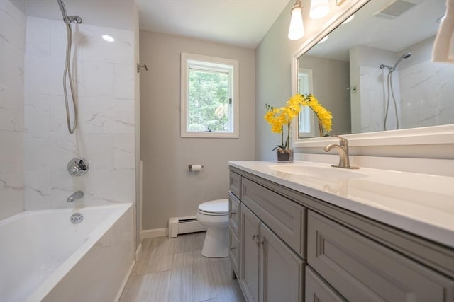 56 Burt St, Norton, MA 02766 - bathroom with a baseboard radiator, vanity, and bathtub / shower combination