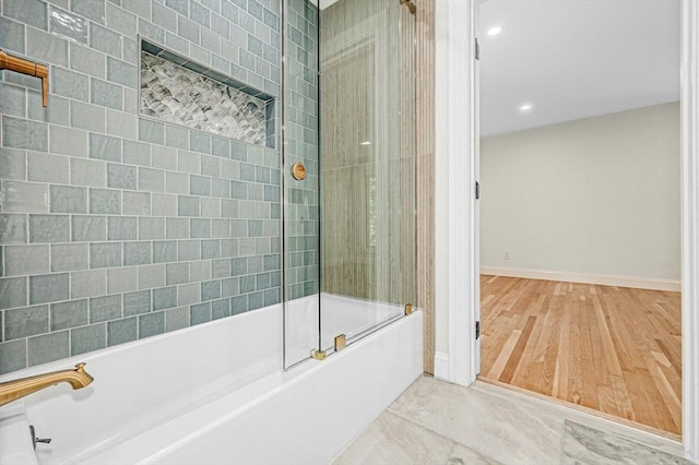 30 Twilight Dr, Foxboro, MA 02035 - bathroom with combined bath / shower with glass door, recessed lighting, and wood finished floors