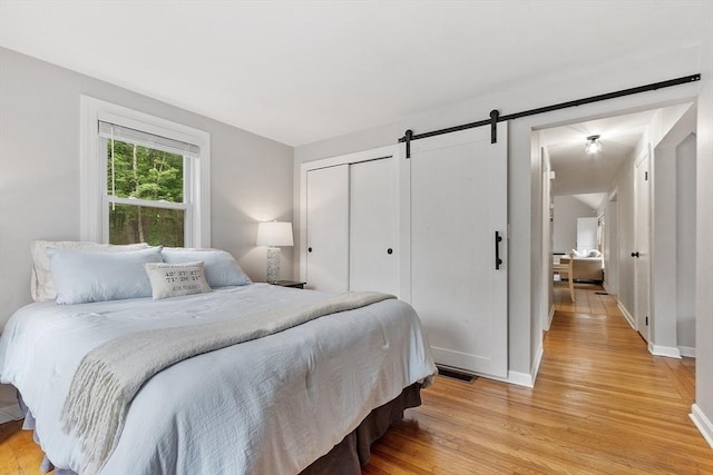 12 Billings St, Acton, MA 01720 - bedroom with light wood finished floors, a closet, a barn door, and baseboards