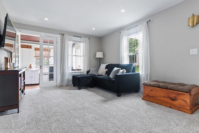 50 Wethersfield, Rowley, MA 01969 - living area featuring french doors, carpet flooring, healthy amount of natural light, and recessed lighting