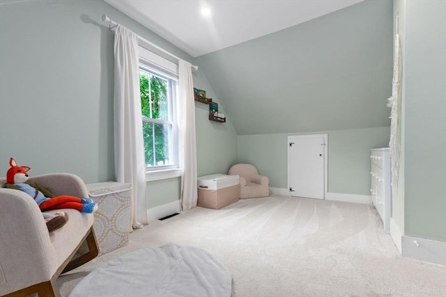 50 Wethersfield, Rowley, MA 01969 - living area featuring lofted ceiling, baseboards, and carpet flooring