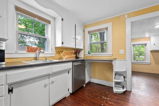 50 Wethersfield, Rowley, MA 01969 - kitchen with dishwasher, a sink, plenty of natural light, crown molding, and dark wood-style flooring