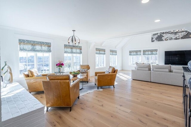 61 Chickering Rd, Spencer, MA 01562 - living area featuring light wood-style flooring, a chandelier, and recessed lighting