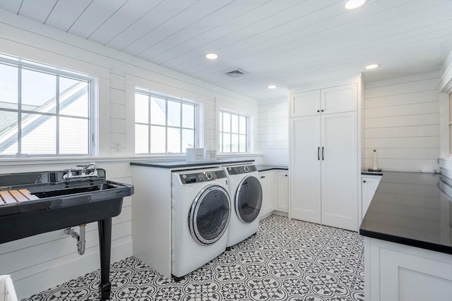 61 Chickering Rd, Spencer, MA 01562 - laundry room with washing machine and clothes dryer, cabinet space, and recessed lighting