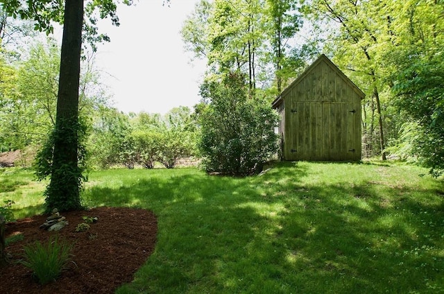 view of yard with a shed