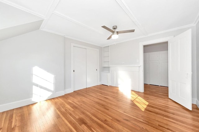 unfurnished bedroom featuring ceiling fan and light hardwood / wood-style flooring