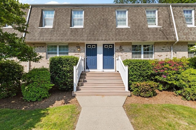112 Cocasset St Unit 3, Foxboro, MA 02035 - view of property with mansard roof, brick siding, and a shingled roof