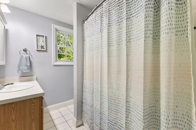 112 Cocasset St Unit 3, Foxboro, MA 02035 - full bathroom featuring vanity, tile patterned flooring, a shower with curtain, and baseboards