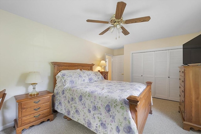 9 Treadwell Ter, Spencer, MA 01562 - bedroom with light colored carpet, a closet, ceiling fan, and baseboards