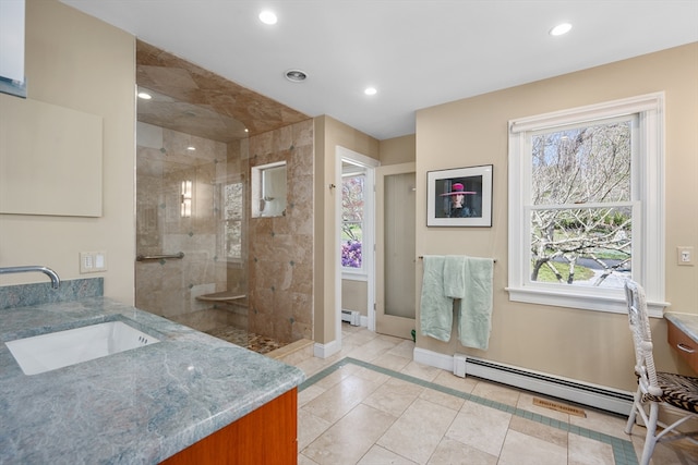 10 Lake Farm Ln, Orleans, MA 02653 - bathroom featuring healthy amount of natural light, baseboards, tiled shower, and recessed lighting