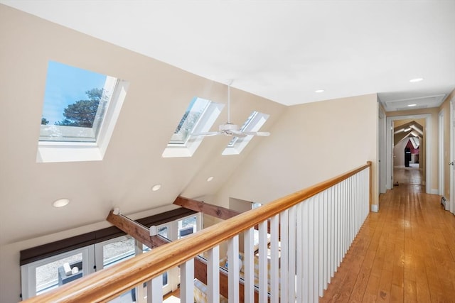 10 Lake Farm Ln, Orleans, MA 02653 - hall with a skylight, light wood-style flooring, and recessed lighting