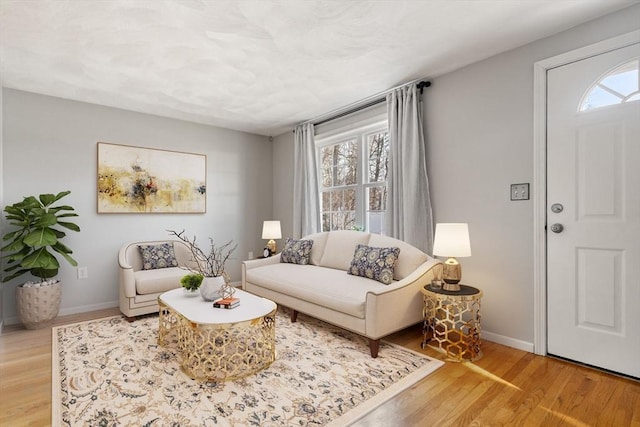 living room with wood finished floors and baseboards