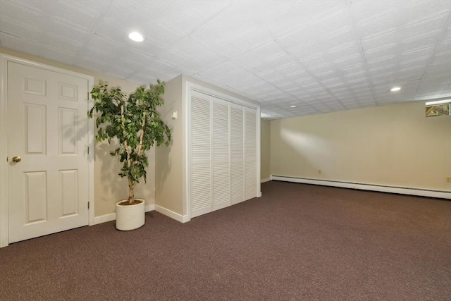186 Mitchell G Dr, Tewksbury, MA 01876 - finished basement featuring carpet, recessed lighting, baseboards, and a baseboard radiator