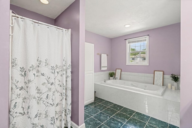 10 Gianna Dr, Saugus, MA 01906 - bathroom featuring a bath, tile patterned flooring, and a shower with curtain