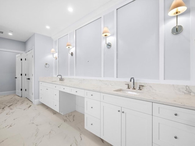 35 Lincoln St, Hopkinton, MA 01748 - full bath with double vanity, marble finish floors, and recessed lighting