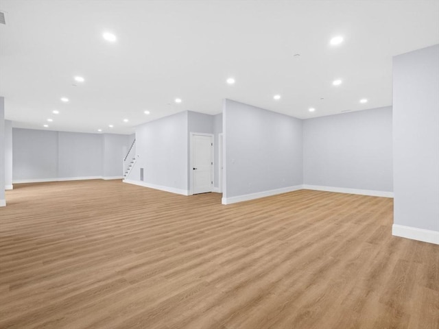 35 Lincoln St, Hopkinton, MA 01748 - basement with stairs, light wood-style floors, and recessed lighting